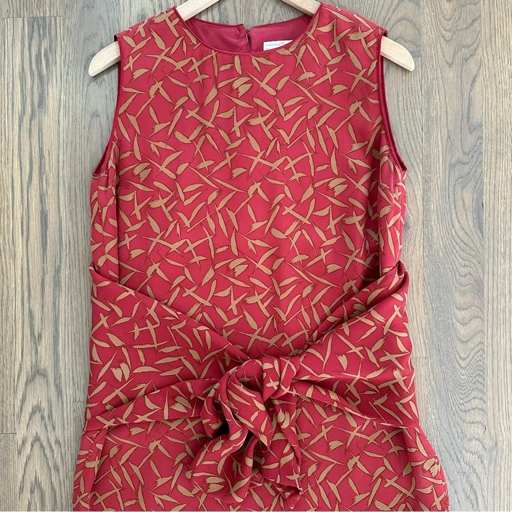 Doncaster Vintage 100% Silk Sleeveless Tie Waist Dress in Red and Khaki Size 8